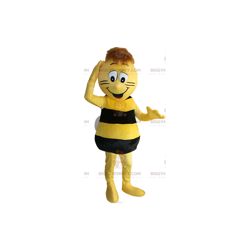 Keltainen ja musta mehiläinen BIGGYMONKEY™ maskottiasu. Maya