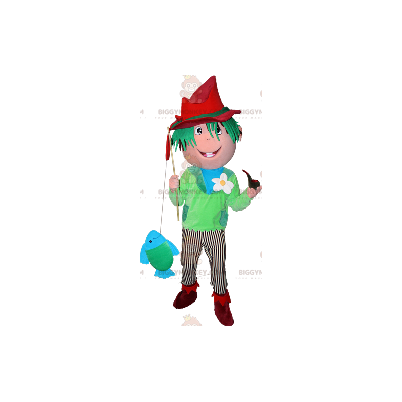 Green Haired Boy Fisherman BIGGYMONKEY™ Mascot Costume -