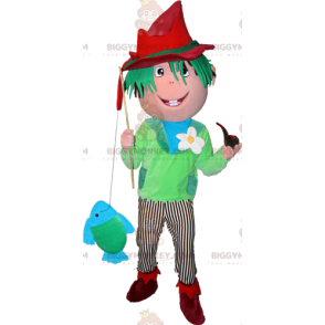 Green Haired Boy Fisherman BIGGYMONKEY™ Mascot Costume –