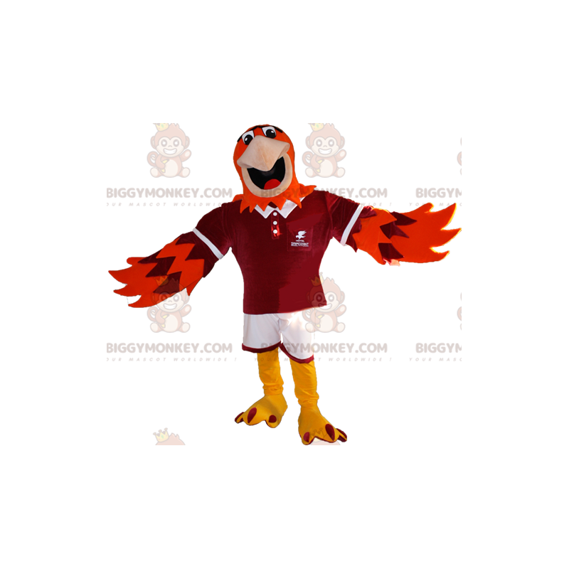 Disfraz de mascota Águila naranja y morada BIGGYMONKEY™ en ropa