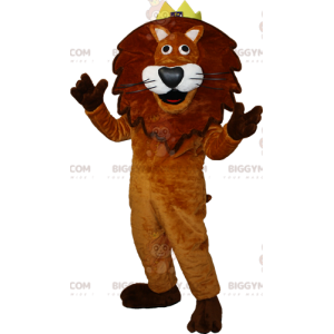 BIGGYMONKEY™ maskotdräkt av brunt och vitt lejon med krona.