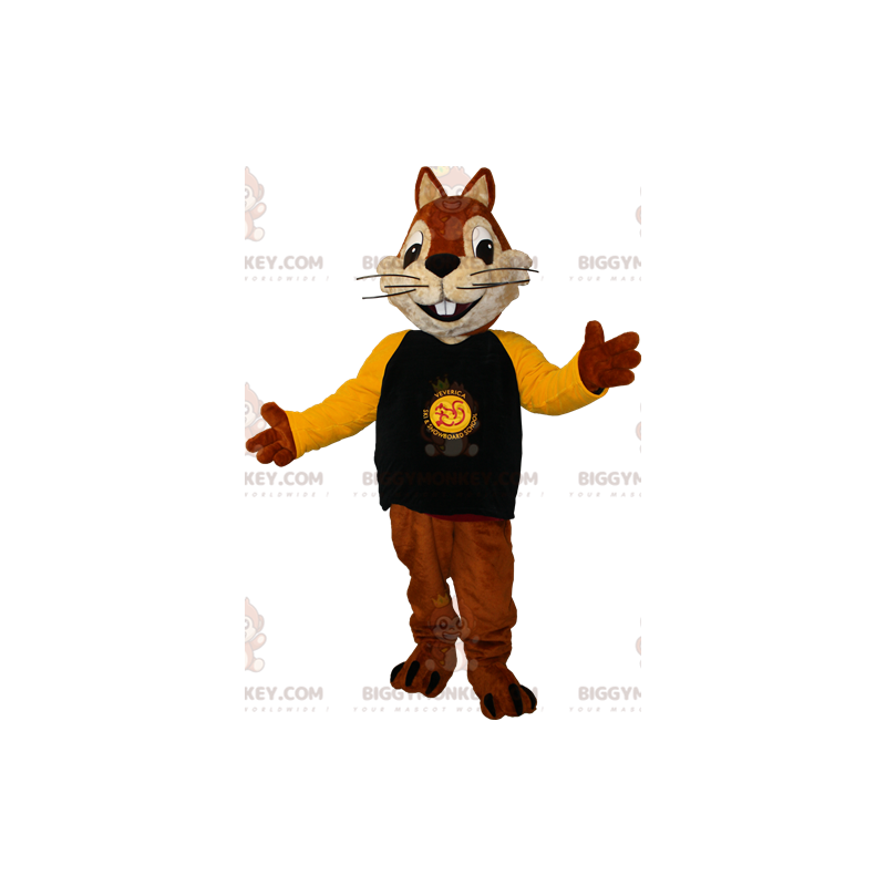 BIGGYMONKEY™ mascottekostuum bruin en beige eekhoorn met gele