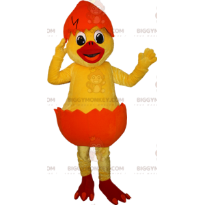 BIGGYMONKEY™ maskotkostume gul kylling i orange skal -