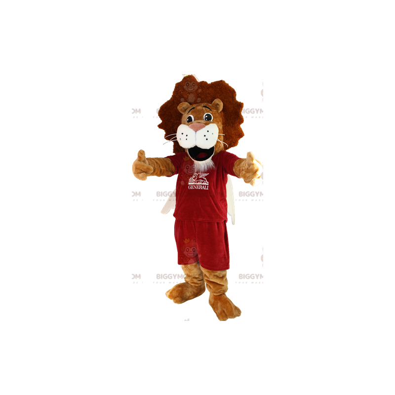 Costume de mascotte BIGGYMONKEY™ de lion marron et blanc en