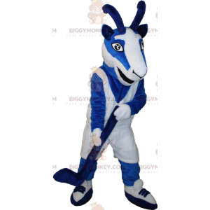 BIGGYMONKEY™ Costume da mascotte capra capra blu e bianca in
