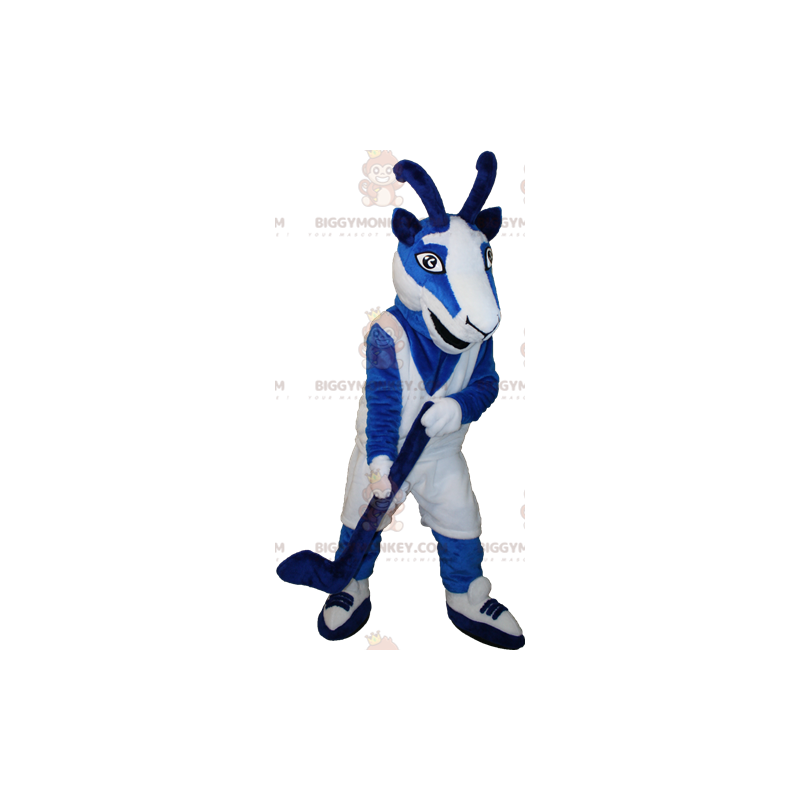 Kostým BIGGYMONKEY™ modrobílý maskot kozí koza v hokejovém