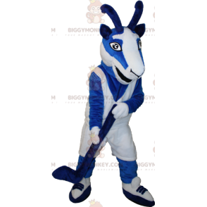 Traje de mascote de cabra azul e branco BIGGYMONKEY™ com roupa