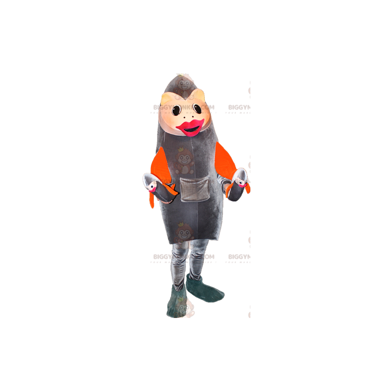 Grijze en oranje vis BIGGYMONKEY™ mascotte kostuum. Sardine