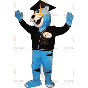 Blue and White Bear BIGGYMONKEY™ Mascot Costume with New Grad