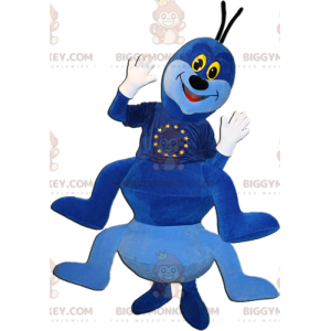 Traje de mascote BIGGYMONKEY™ da lagarta azul e branca muito
