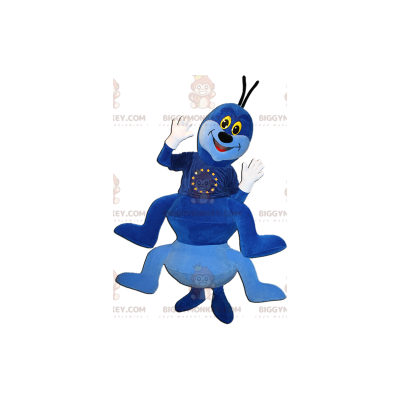 Costume de mascotte BIGGYMONKEY™ de chenille bleue et blanche
