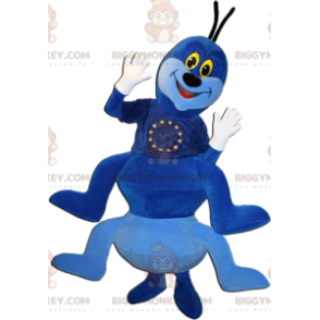 Traje de mascote BIGGYMONKEY™ da lagarta azul e branca muito