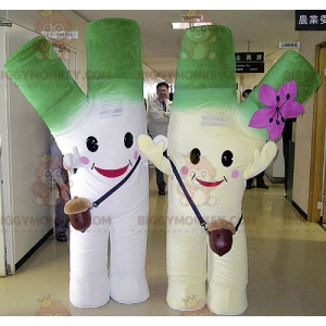 2 mascotes BIGGYMONKEY™s gigantes verdes e brancos alho-poró –