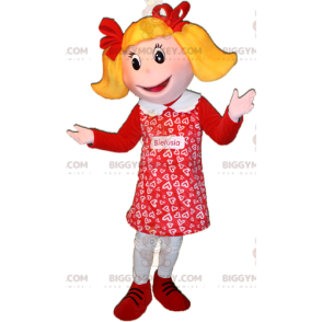 BIGGYMONKEY™ costume mascotte da ragazza bionda vestita di