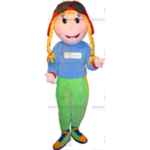 Costume de mascotte BIGGYMONKEY™ de fillette blonde avec des