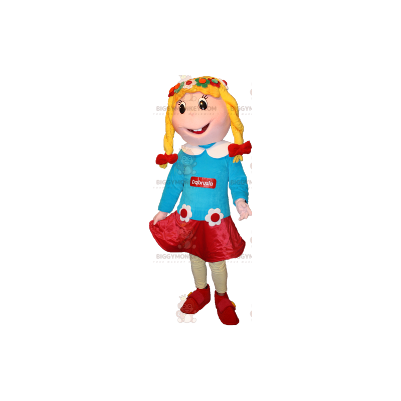 BIGGYMONKEY™ Mascot Costume Blonde Girl With Flower Outfit –