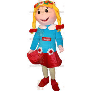Disfraz de mascota BIGGYMONKEY™ Chica rubia con traje de flores