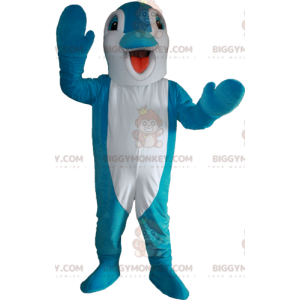 Blå og hvid delfin BIGGYMONKEY™ maskotkostume. Fisk