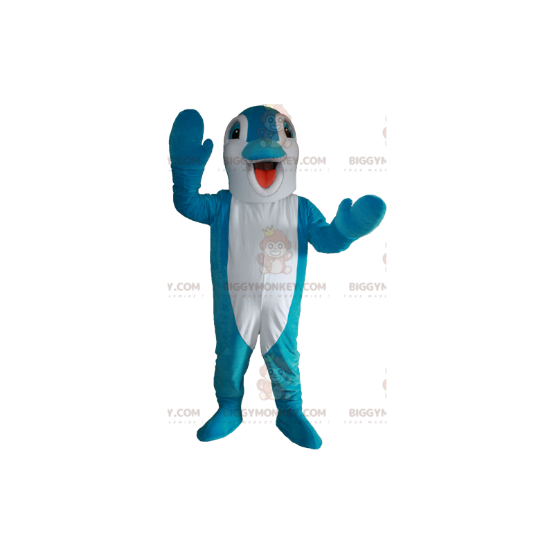 Traje de mascote de golfinho azul e branco BIGGYMONKEY™.