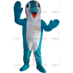 Traje de mascote de golfinho azul e branco BIGGYMONKEY™.
