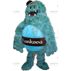 Fato de mascote BIGGYMONKEY™ de monstro azul peludo engraçado.