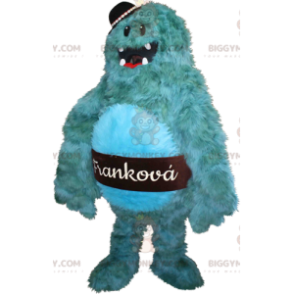 Fato de mascote BIGGYMONKEY™ de monstro azul peludo engraçado.