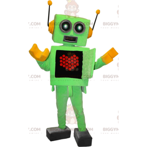 Green and Yellow Robot BIGGYMONKEY™ Mascot Costume with Heart