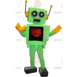 Traje de mascote de robô BIGGYMONKEY™ verde e amarelo com