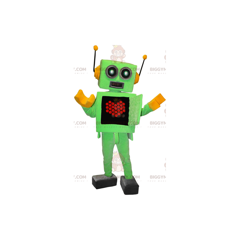 Costume de mascotte BIGGYMONKEY™ de robot vert et jaune avec un