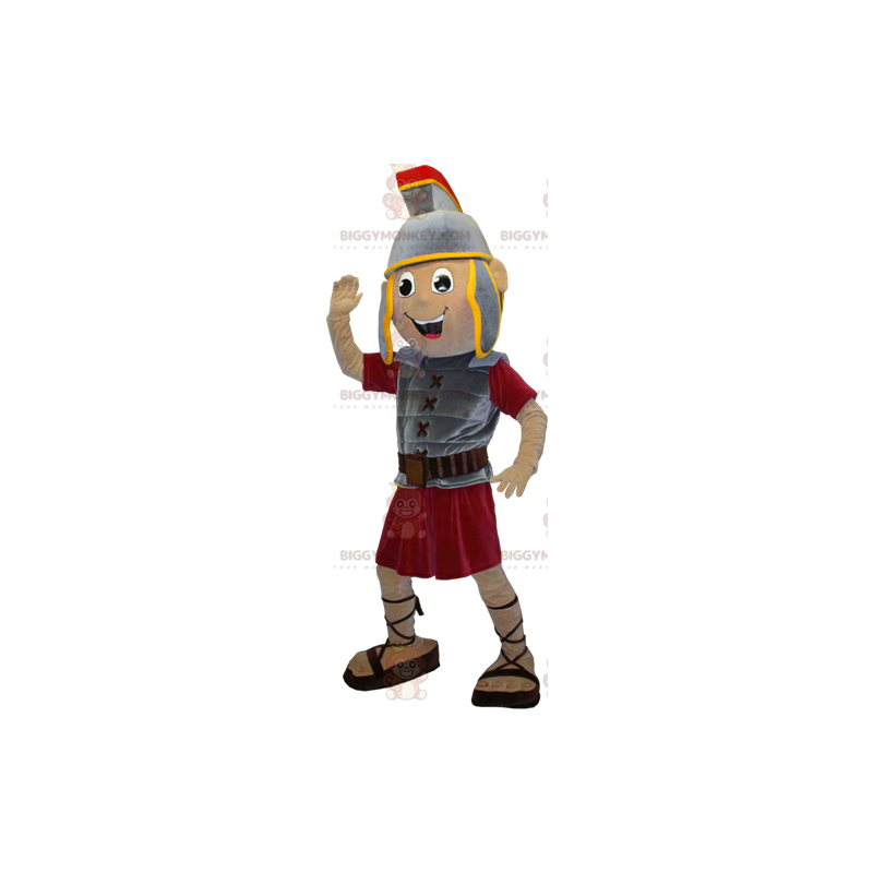 Gladiator BIGGYMONKEY™ Mascot Costume with Gray and Red Armor –