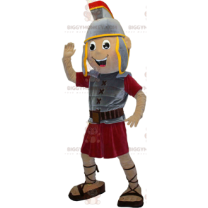 Gladiator BIGGYMONKEY™ Mascot Costume with Gray and Red Armor –