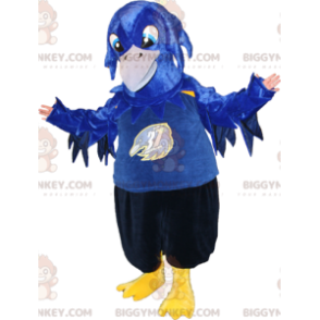 Disfraz de mascota BIGGYMONKEY™ pájaro azul negro y amarillo.