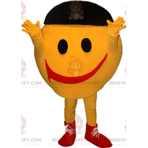 Kostým maskota BIGGYMONKEY™ velmi usměvavého žlutého muže.