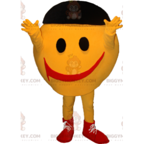 BIGGYMONKEY™ costume mascotte da uomo giallo molto sorridente.