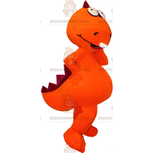 Fantasia de mascote de dinossauro gigante laranja e vermelho