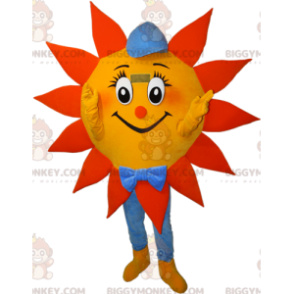 Oranje, gele en blauwe zon BIGGYMONKEY™ mascottekostuum met pet