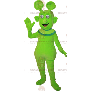Simpatico costume da mascotte alieno alieno verde sorridente