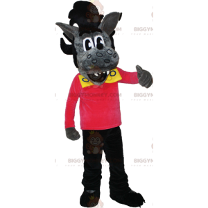 Costume de mascotte BIGGYMONKEY™ de loup gris et noir avec une