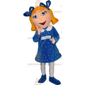 Traje de mascote de menina loira de olhos azuis BIGGYMONKEY™