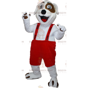 White and Brown Dog BIGGYMONKEY™ Mascot Costume with Overalls -