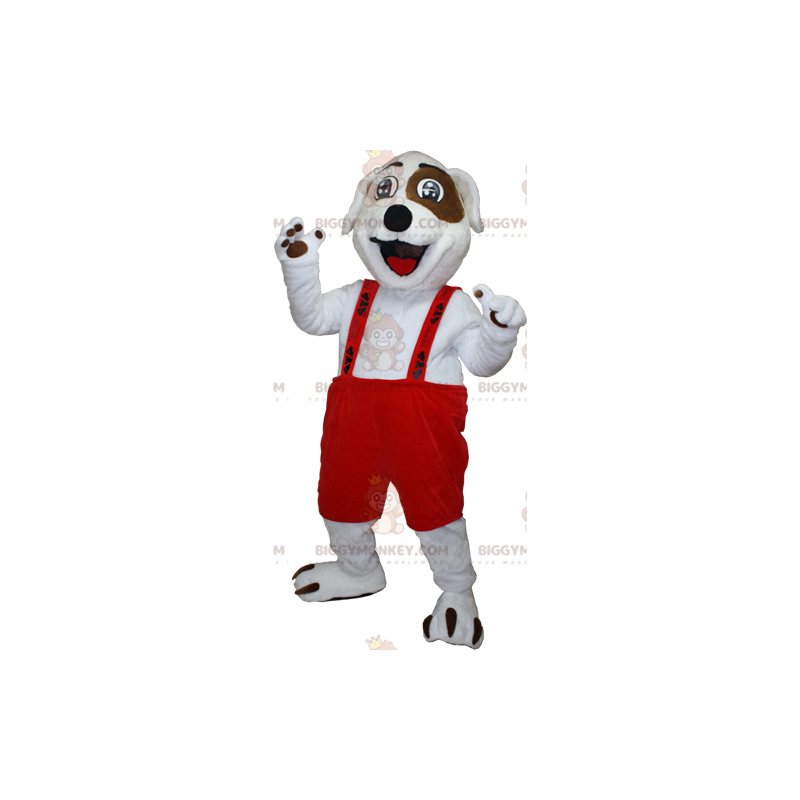 White and Brown Dog BIGGYMONKEY™ Mascot Costume with Overalls –