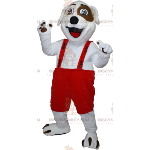 White and Brown Dog BIGGYMONKEY™ Mascot Costume with Overalls –