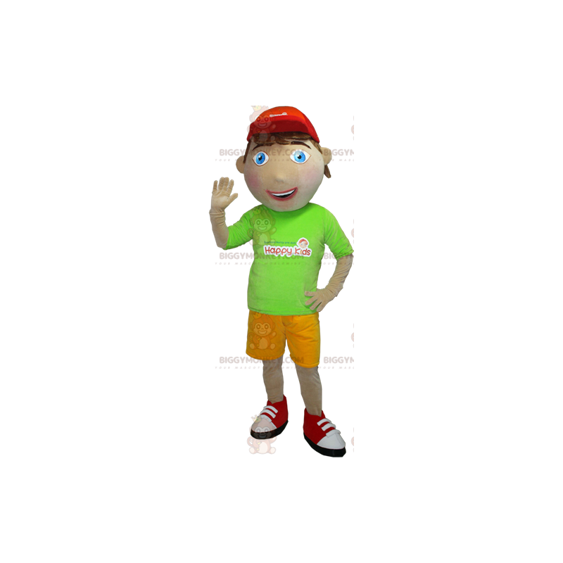 BIGGYMONKEY™-mascottekostuum voor jonge jongen met groene en