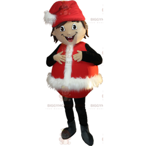 Smiling Boy BIGGYMONKEY™ Mascot Costume Dressed As Santa –