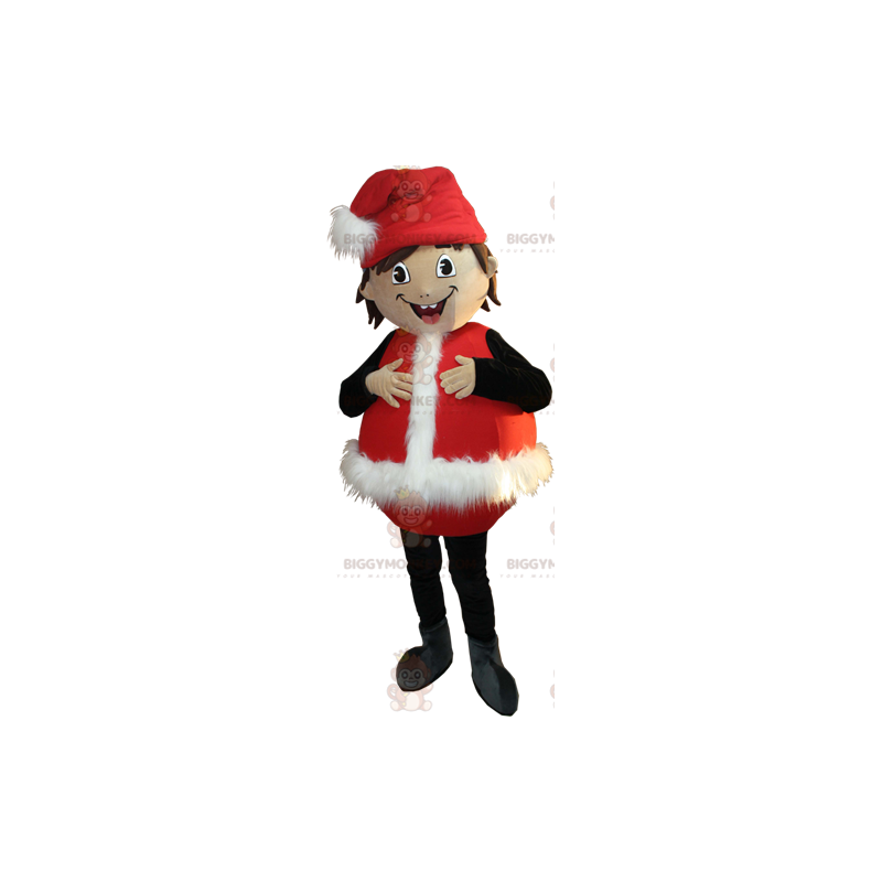 Smilende dreng BIGGYMONKEY™ maskotkostume klædt ud som julemand