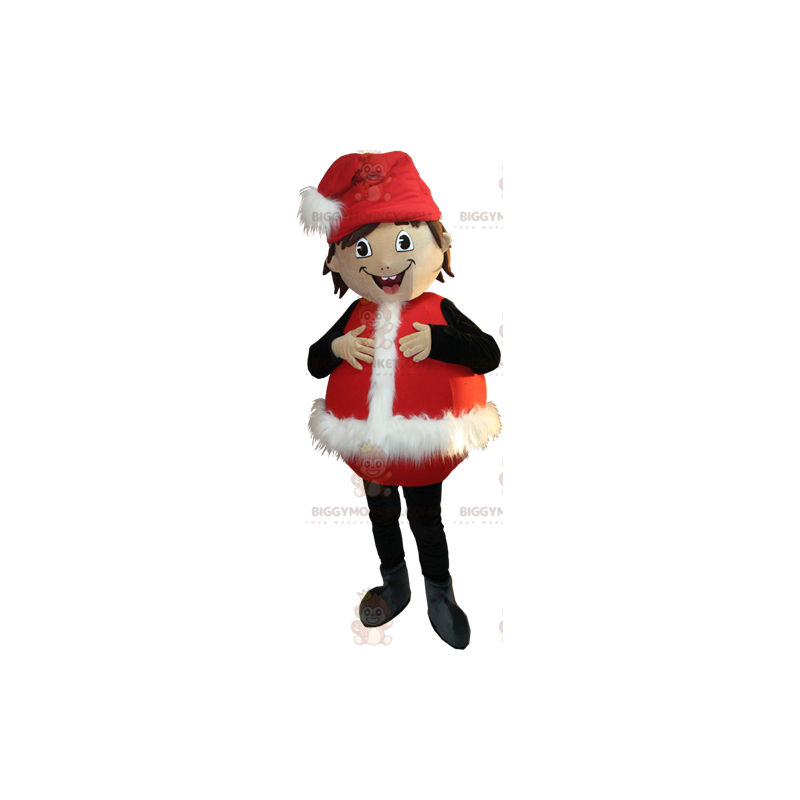 Smiling Boy BIGGYMONKEY™ Mascot Costume Dressed As Santa –