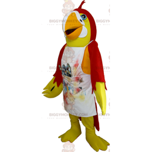 BIGGYMONKEY™ Gelb-rotes Papagei-Maskottchen-Kostüm mit Schürze