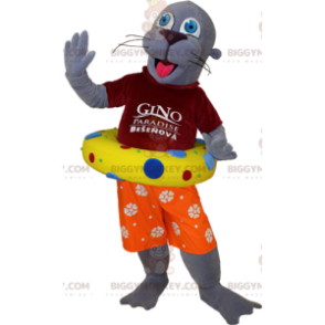 BIGGYMONKEY™ Costume da mascotte Lontra grigia Leone marino in