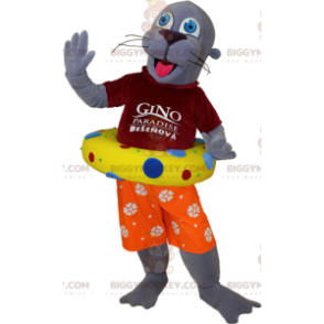 BIGGYMONKEY™ Mascot Costume Gray Otter Sea Lion In Holiday