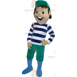 Brun pojke BIGGYMONKEY™ maskotdräkt med randig outfit -